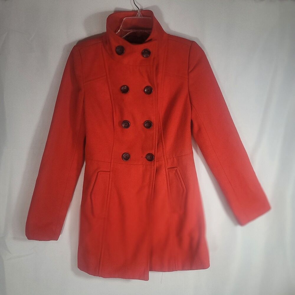 Old Navy Women's Red Double Breasted Wool Blend Peacoat Jacket Funnel Neck XS